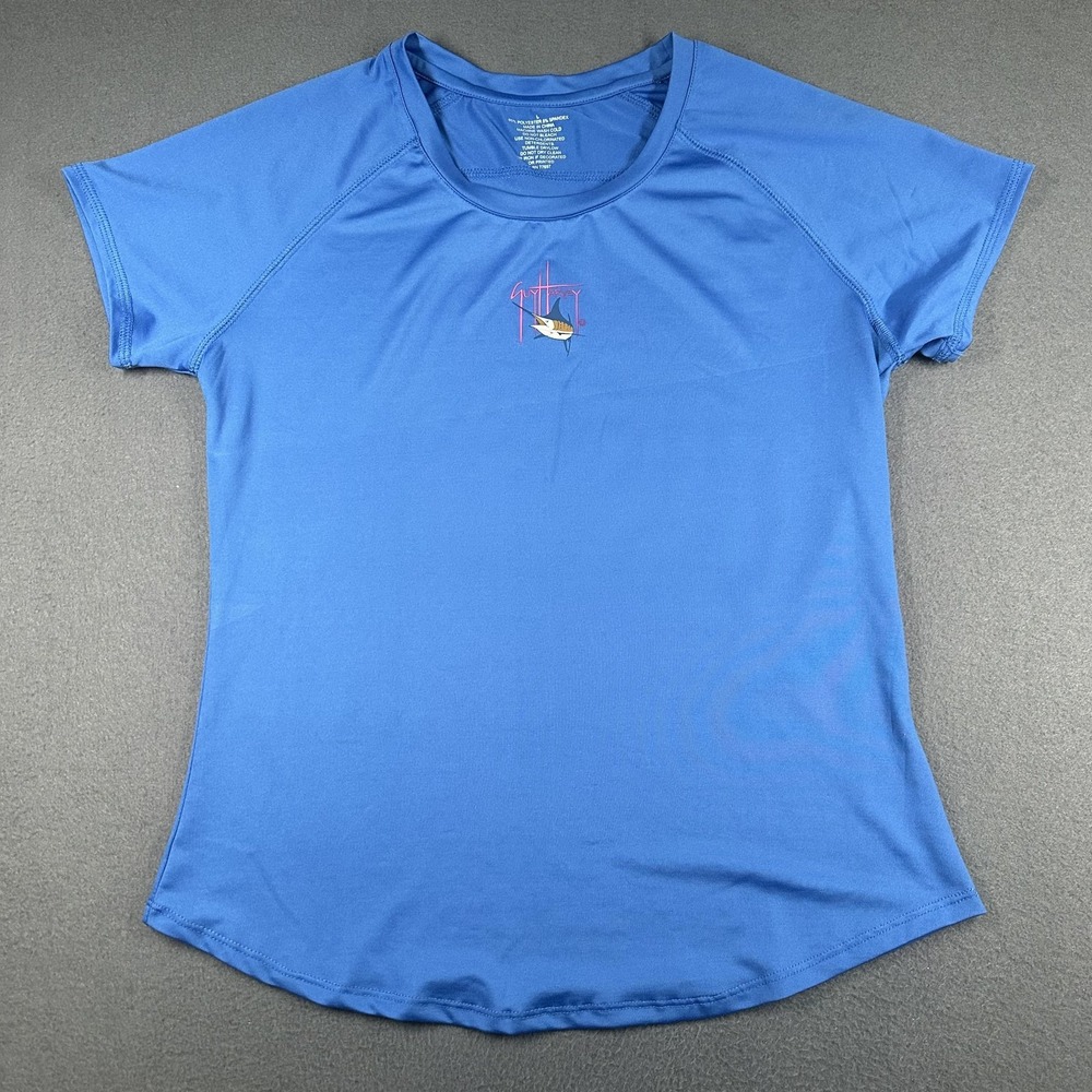 Guy Harvey Shirt Womens Large Blue Short Sleeve Fishing Performance Logo Tee